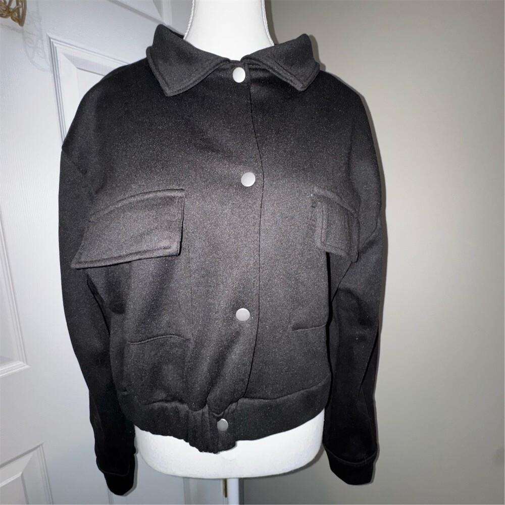 Molly & Erica Jacket Womens XL Black Cropped Long Sleeve Snap Button